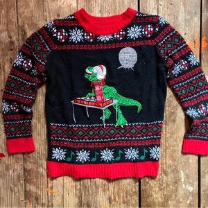 Holiday Time Dinosaur Christmas Sweater - Black, Red, and Green